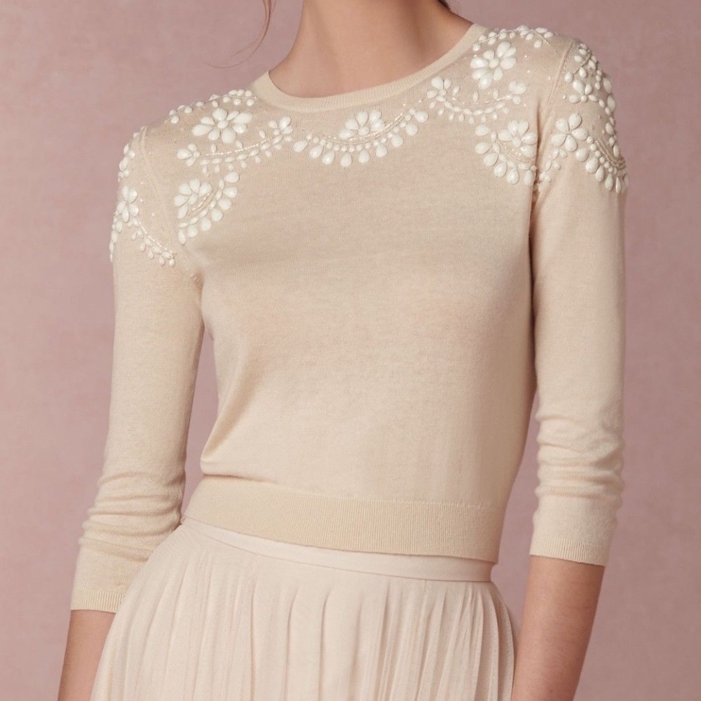 new Jenny Yoo Soft Pink Millie Sweater BHLDN beads